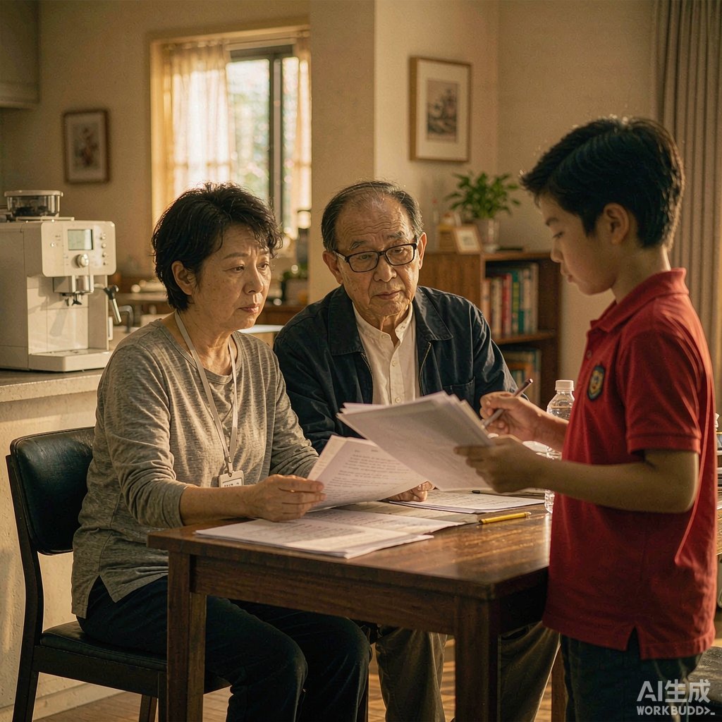 一家人翻看保单